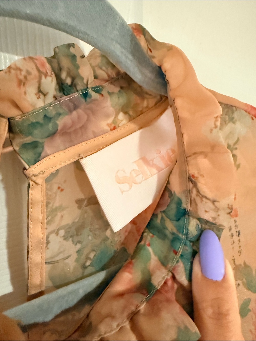 Selkie Peach Floral Organza Puff-Sleeve Mini Dress - Picture 2 of 11